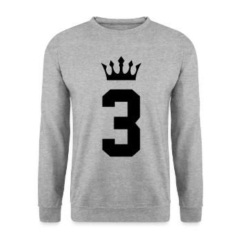 3 Zahl Krone - Unisex Pullover - Weißgrau meliert - Vorne - Alina (178cm) & Michal (187cm)