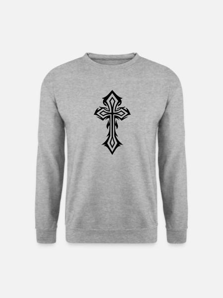 Großes Kreuz mit Zacken und Dornen, gothic style. - Unisex Pullover - Weißgrau meliert