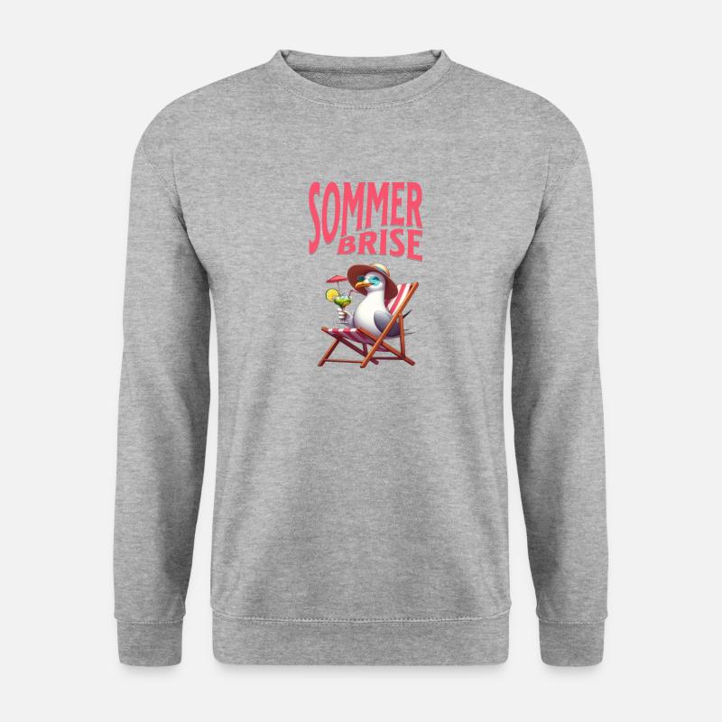 Sommerbrise - Möwe mit einem Cocktail  - Unisex Pullover - Weißgrau meliert