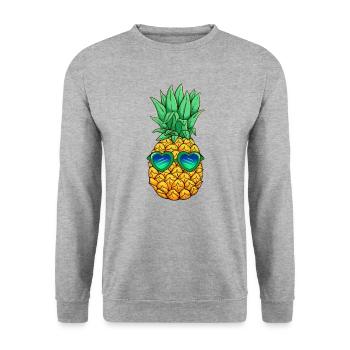 Ananas mit Sonnenbrille - Unisex Pullover - Weißgrau meliert - Vorne - Alina (178cm) & Michal (187cm)