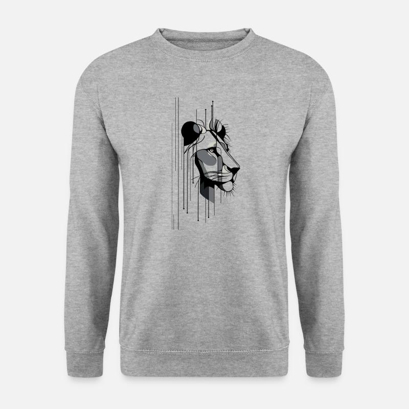 Modernes Löwenportrait - Unisex Pullover - Weißgrau meliert
