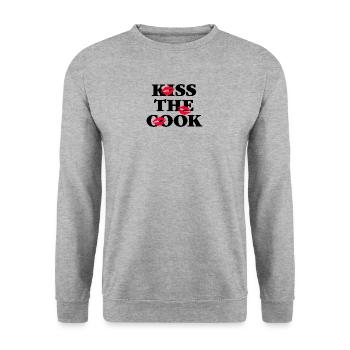 Kiss the Cook rote Lippen Kussmund Küchenchef heiß - Unisex Pullover - Weißgrau meliert - Vorne - Alina (178cm) & Michal (187cm)