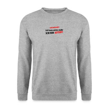 Ich kann nichts dafür - Ich bin Autist - Unisex Pullover - Weißgrau meliert - Vorne - Alina (178cm) & Michal (187cm)