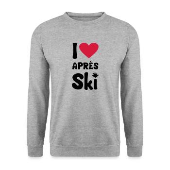 T-Shirt "I love apres ski" - Unisex Pullover - Weißgrau meliert - Vorne - Alina (178cm) & Michal (187cm)