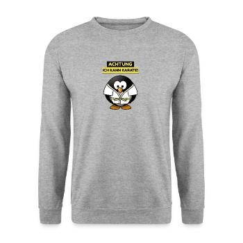 Achtung - ich kann Karate! - Unisex Pullover - Weißgrau meliert - Vorne - Alina (178cm) & Michal (187cm)