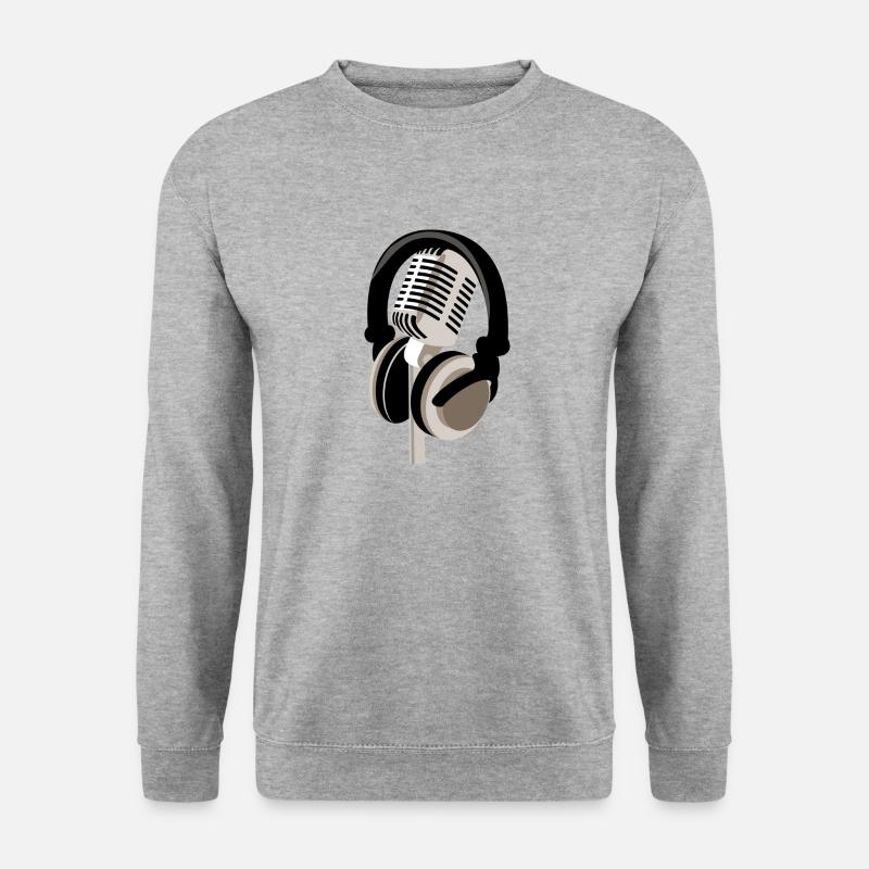 Mikrofon mit Kopfhörern - Unisex Pullover - Weißgrau meliert