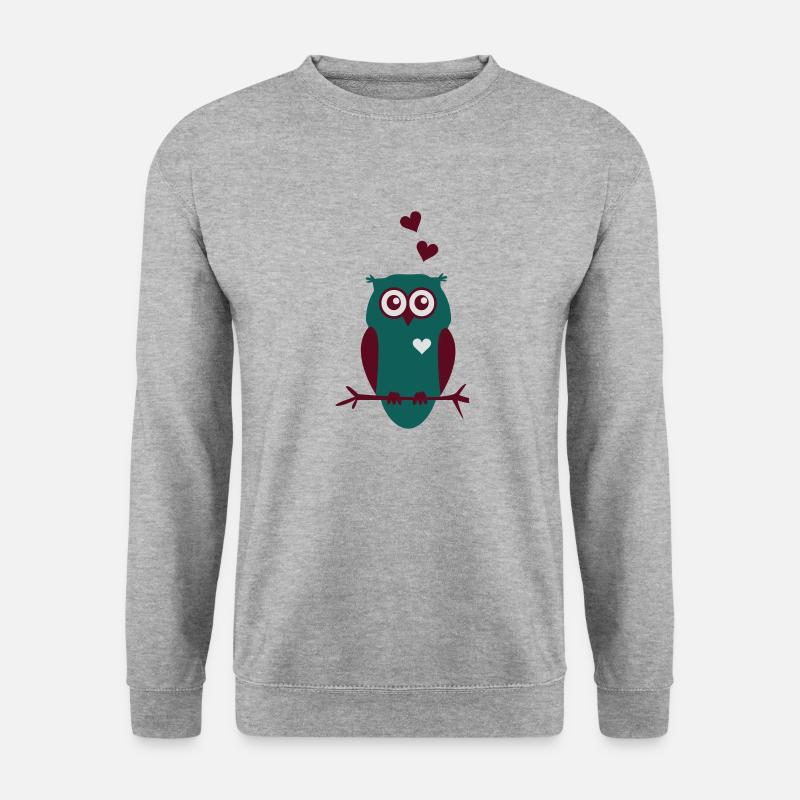 Eule mit Herzen - Unisex Pullover - Weißgrau meliert