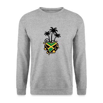 Palmen-Design (Jamaika-Herz) - Unisex Pullover - Weißgrau meliert - Vorne - Alina (178cm) & Michal (187cm)
