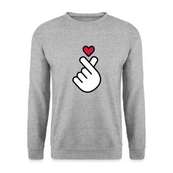 K-pop heart, Korea K pop music symbol, finger, hand - Unisex Sweatshirt - salt & pepper - Front - Alina (178cm) & Michal (187cm)