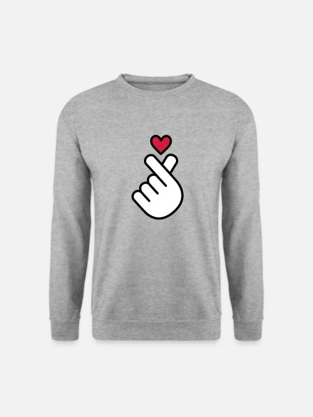 K-Pop Herz, Korea K Pop Musik Symbol, Finger, Hand - Unisex Pullover - Weißgrau meliert