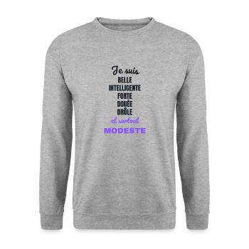 Je suis belle et modeste - Sweat-shirt Unisexe - gris chiné - Devant - Alina (178cm) & Michal (187cm)