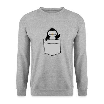 Waving Chest Pocket Penguin - Unisex Sweatshirt - salt & pepper - Front - Alina (178cm) & Michal (187cm)