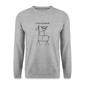 lamapower - Unisex Pullover - Weißgrau meliert - Vorne - Alina (178cm) & Michal (187cm)