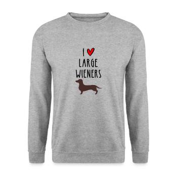 I Love Large Wieners - Unisex Pullover - Weißgrau meliert - Vorne - Alina (178cm) & Michal (187cm)