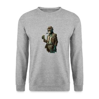 Gangster Mafia Schimpanse trinkt Bier - Unisex Pullover - Weißgrau meliert - Vorne - Alina (178cm) & Michal (187cm)