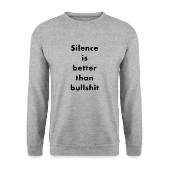 "Silence is better than bullshit" - Unisex Pullover - Weißgrau meliert - Vorne - Alina (178cm) & Michal (187cm)