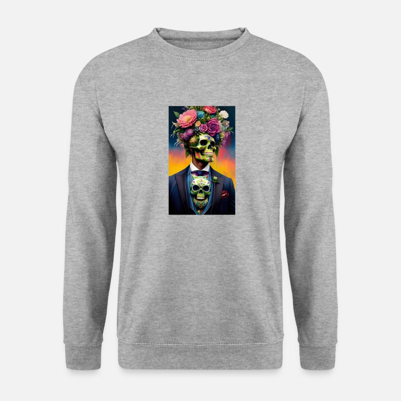 ARTWORK Flower Skull - Unisex Pullover - Weißgrau meliert