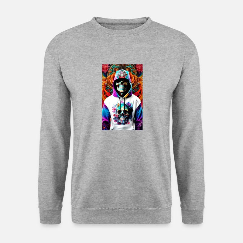 ARTWORK Hoodie Skull - Unisex Pullover - Weißgrau meliert