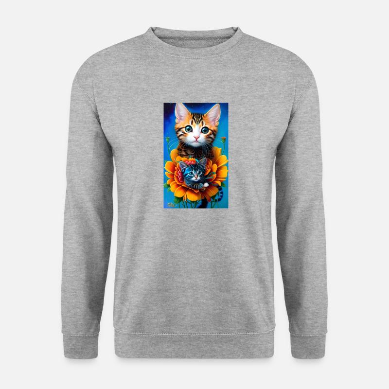 Kätzchen in der Blume - Unisex Pullover - Weißgrau meliert