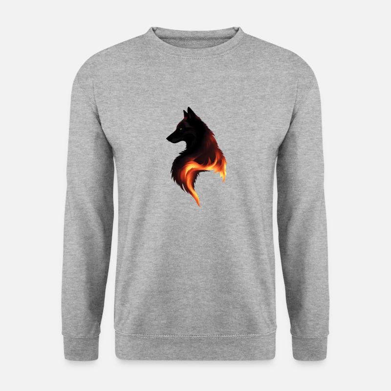 Wolf in Flammen - Unisex Pullover - Weißgrau meliert