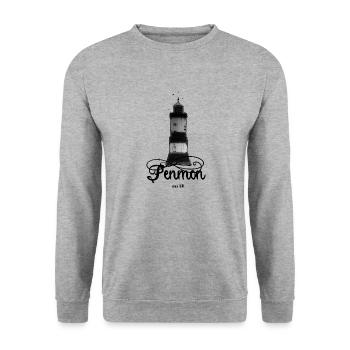 Penmon Point Leuchtturm - Unisex Pullover - Weißgrau meliert - Vorne - Alina (178cm) & Michal (187cm)