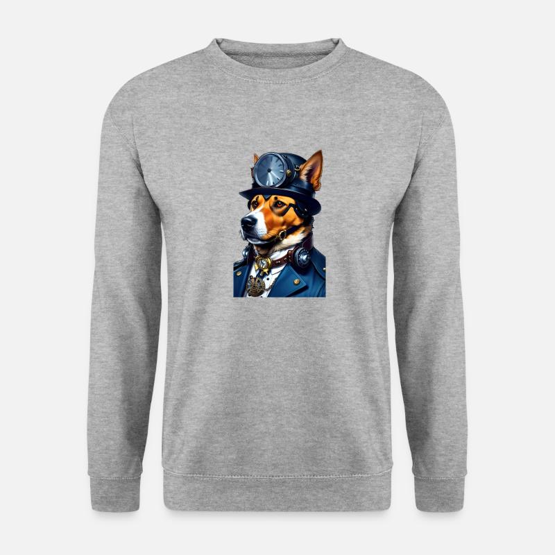 Steampunk Buddy Hund - Unisex Pullover - Weißgrau meliert
