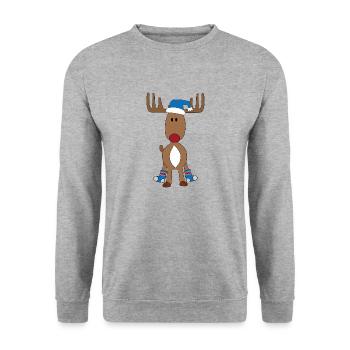 Lustiger Elch zu Weihnachten - Unisex Pullover - Weißgrau meliert - Vorne - Alina (178cm) & Michal (187cm)