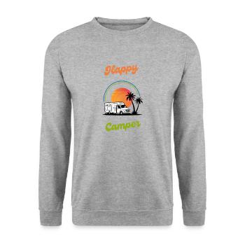 Happy Camper Farbig - Unisex Pullover - Weißgrau meliert - Vorne - Alina (178cm) & Michal (187cm)