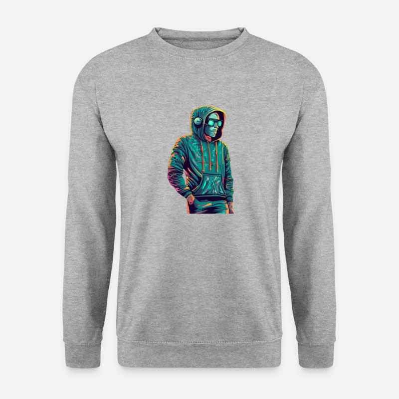 Hoodie Man mit Brille - Unisex Pullover - Weißgrau meliert