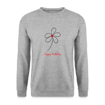 ANNIVERSAIRE. HAPPY BIRTHDAY. JOYEUX ANNIVERSAIRE. - Sweat-shirt Unisexe - gris chiné - Devant - Alina (178cm) & Michal (187cm)