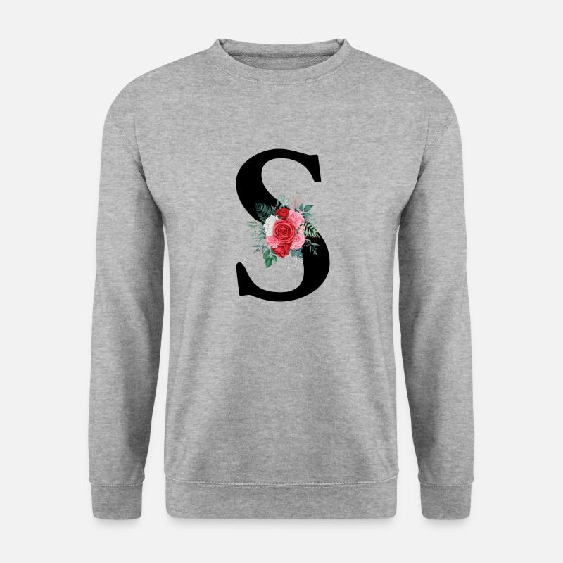 Roter Blumenbuchstabe S - Unisex Pullover - Weißgrau meliert