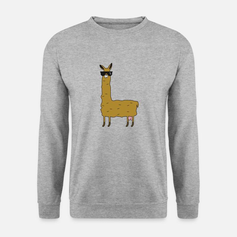 Lama mit Extras - Unisex Pullover - Weißgrau meliert