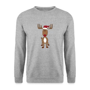 Design Elch mit Weihnachtsmütze - Unisex Pullover - Weißgrau meliert - Vorne - Alina (178cm) & Michal (187cm)