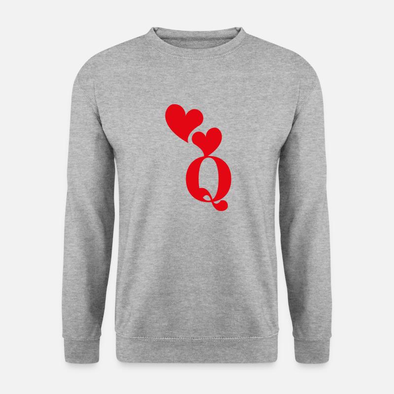 Buchstabe q rotes Herz - Unisex Pullover - Weißgrau meliert