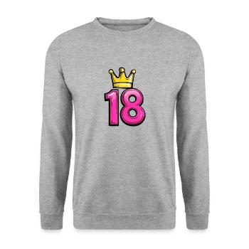 18 Zahl Krone - Unisex Pullover - Weißgrau meliert - Vorne - Alina (178cm) & Michal (187cm)