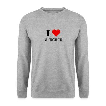 I Love München - Unisex Pullover - Weißgrau meliert - Vorne - Alina (178cm) & Michal (187cm)