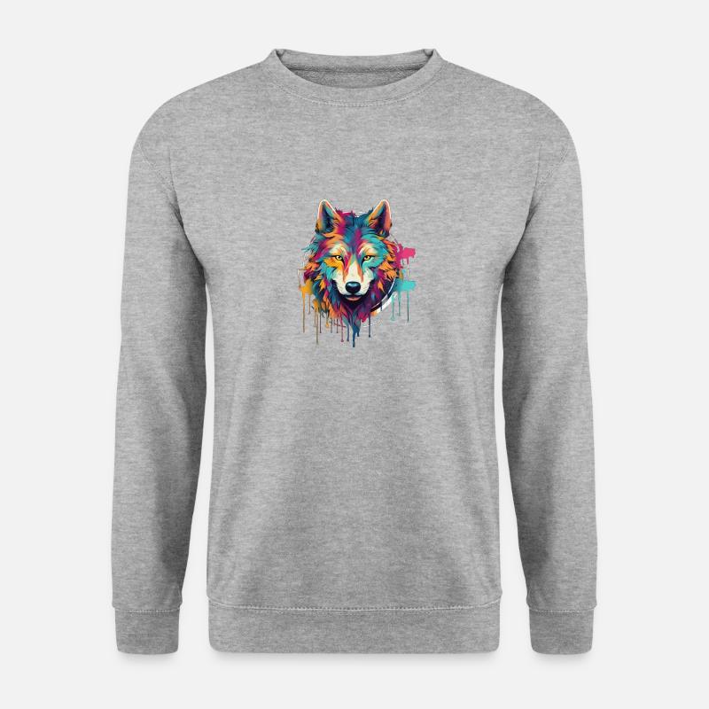 Künstlerischer Chaos-Wolfenkreis - Unisex Pullover - Weißgrau meliert