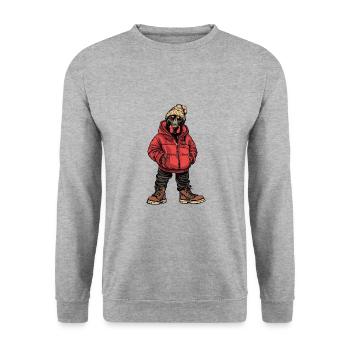 Doberman chien drôle d’hiver - Sweat-shirt Unisexe - gris chiné - Devant - Alina (178cm) & Michal (187cm)