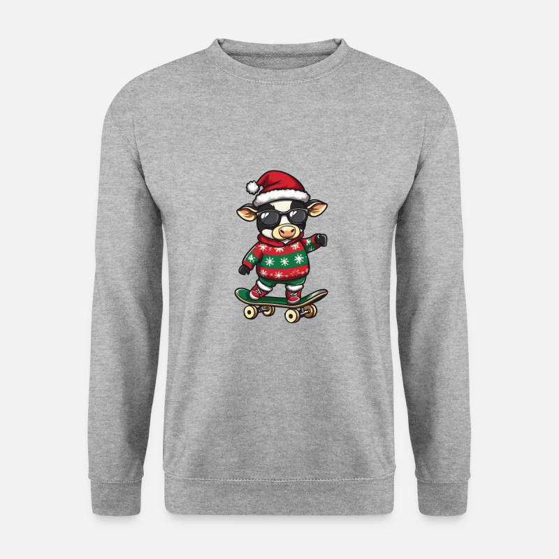 Kuh Weihnachten Lustig - Unisex Pullover - Weißgrau meliert