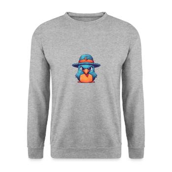 Oiseau au chapeau - Sweat-shirt Unisexe - gris chiné - Devant - Alina (178cm) & Michal (187cm)