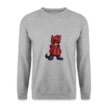 Dobermann Hund Winter - Unisex Pullover - Weißgrau meliert - Vorne - Alina (178cm) & Michal (187cm)