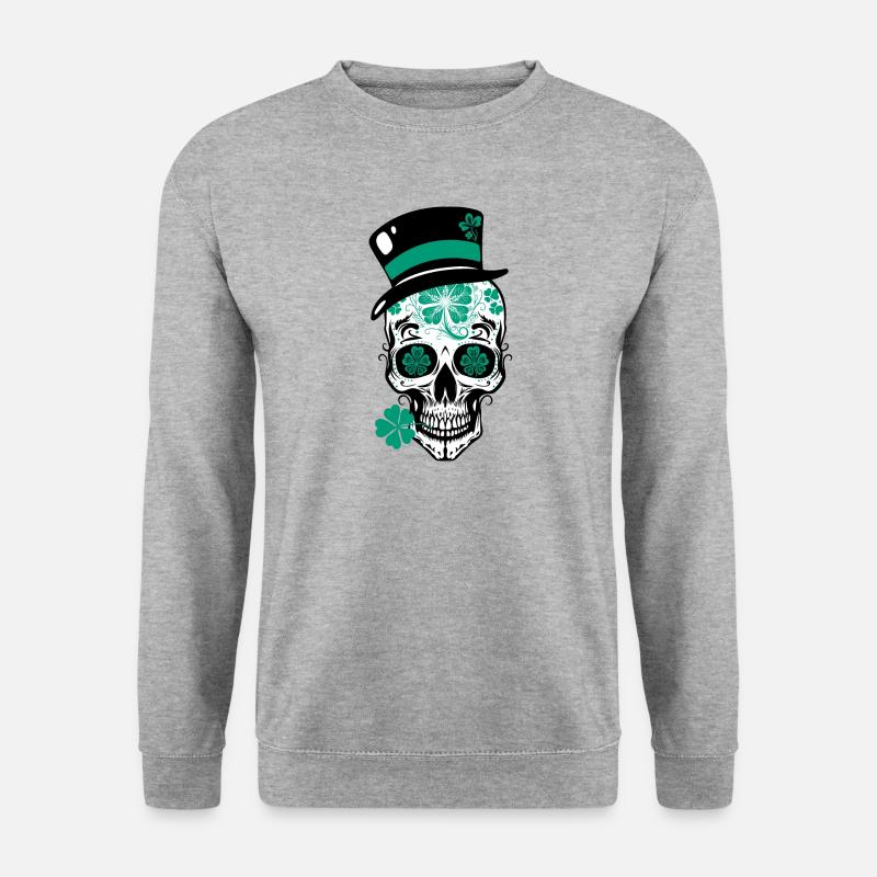 Sugar Skull Totenschädel St Patricks Day - Unisex Pullover - Weißgrau meliert