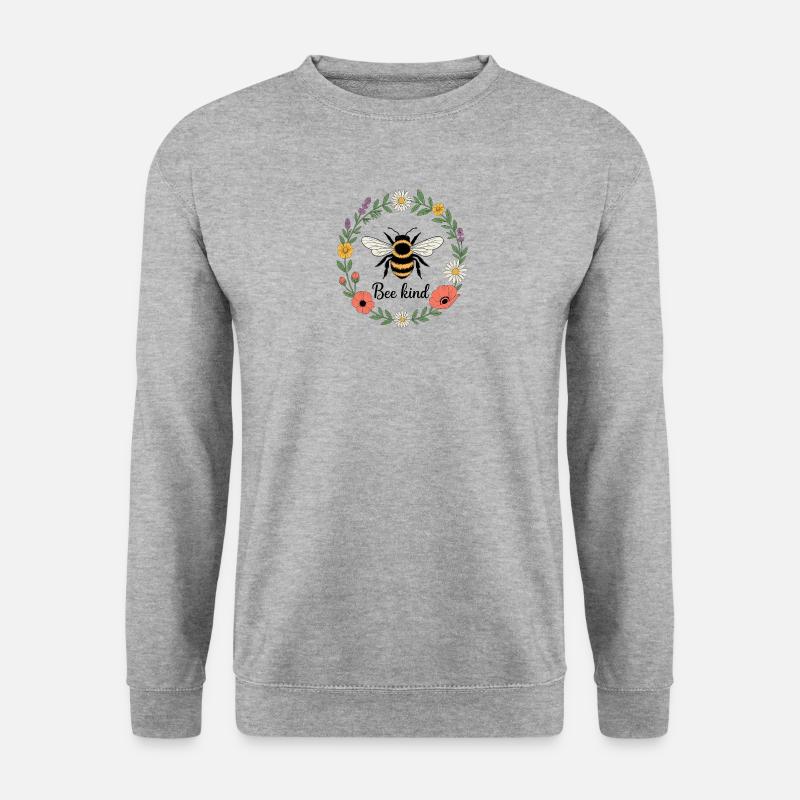 Biene im Blumenkranz Design - Unisex Pullover - Weißgrau meliert