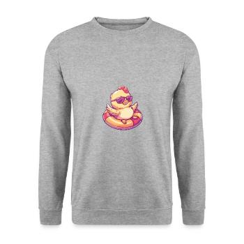 Kücken Huhn Comic Cool - Unisex Pullover - Weißgrau meliert - Vorne - Alina (178cm) & Michal (187cm)