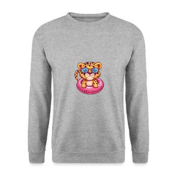 Leopard Comic Cool - Unisex Pullover - Weißgrau meliert - Vorne - Alina (178cm) & Michal (187cm)