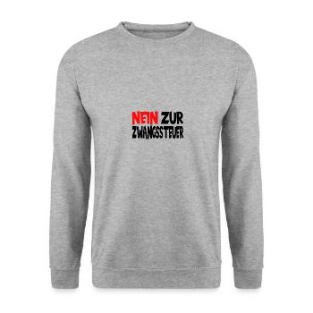 Nein zur Zwangssteuer - Unisex Pullover - Weißgrau meliert - Vorne - Alina (178cm) & Michal (187cm)