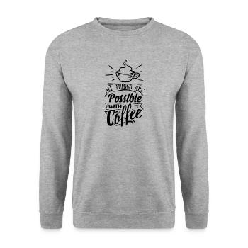 All things are possible with Coffee - Unisex Pullover - Weißgrau meliert - Vorne - Alina (178cm) & Michal (187cm)