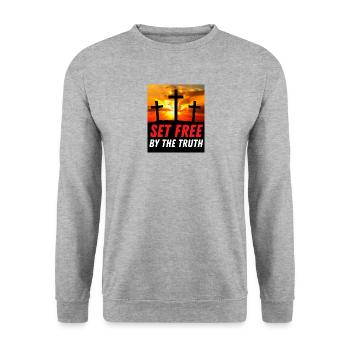 Set Free By The Truth - Christian Quote - Unisex Sweatshirt - salt & pepper - Front - Alina (178cm) & Michal (187cm)