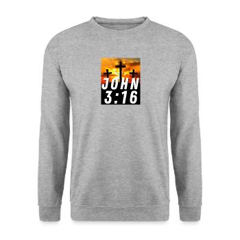 John 3:16 3 Cross With Sunset - Christian Quote - Unisex Sweatshirt - salt & pepper - Front - Alina (178cm) & Michal (187cm)