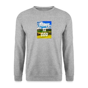 Jésus est Dieu - Citation chrétienne - Sweat-shirt Unisexe - gris chiné - Devant - Alina (178cm) & Michal (187cm)